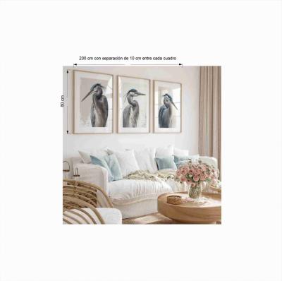 SET 3 CUADROS GARZA AZUL